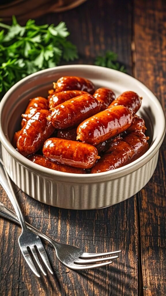 These Barbecue Little Smokies are the easiest appetizer you can make! They require no prep and only two ingredients, taking just seconds to assemble.