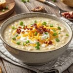 This easy and delicious creamy potato soup, loaded with bacon and creamy goodness, can be made in just one pot and has become a favorite comfort food in my household.