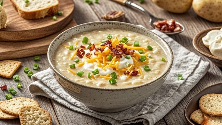 This easy and delicious creamy potato soup, loaded with bacon and creamy goodness, can be made in just one pot and has become a favorite comfort food in my household.