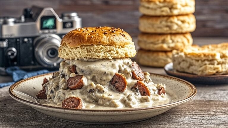 Here's my classic homemade sausage gravy recipe, also known as "sawmill gravy," which requires just 4 ingredients and can be made in about 15 minutes, making it a perfect breakfast staple to enjoy alongside my 5-star foolproof biscuits!