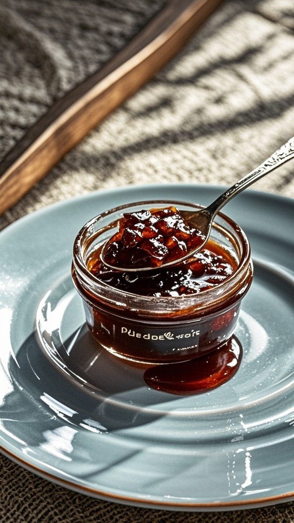 A spoonful of jam on a cold plate, showing the setting test.