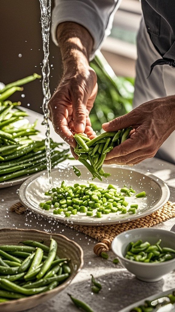 Wash and finely chop the runner beans.