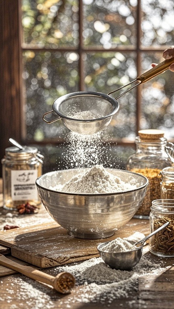 Sift together the flour, baking powder, mixed spice, and salt in a separate bowl