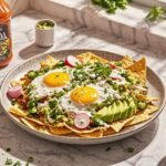 These chilaquiles verdes, topped with fried eggs, make for a delicious breakfast or brunch that you can load up with crema and fresh garnishes before digging in!