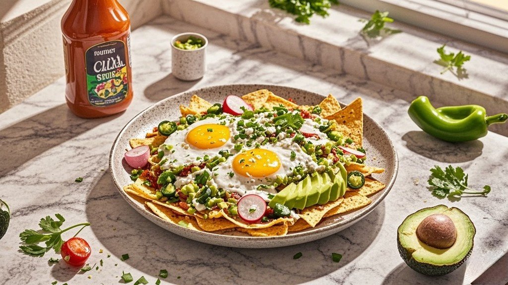 These chilaquiles verdes, topped with fried eggs, make for a delicious breakfast or brunch that you can load up with crema and fresh garnishes before digging in!