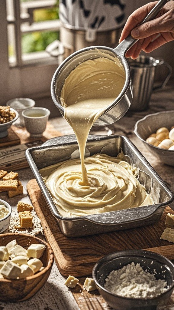 Pour the mixture into the prepared tin 