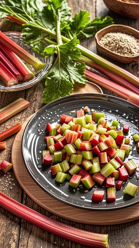 Start by washing the rhubarb and chopping it into small, uniform pieces. 