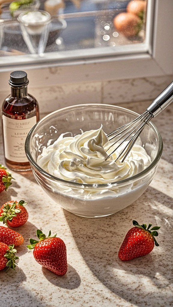 Today I want to share an easy recipe for whipped cream. You only need three ingredients to make it this recipe at home. With heavy cream, powdered sugar, and vanilla extract, you can create delicious whipped cream in just five minutes. It’s so much better than the store-bought kind. You will love how quick and simple it is to make!