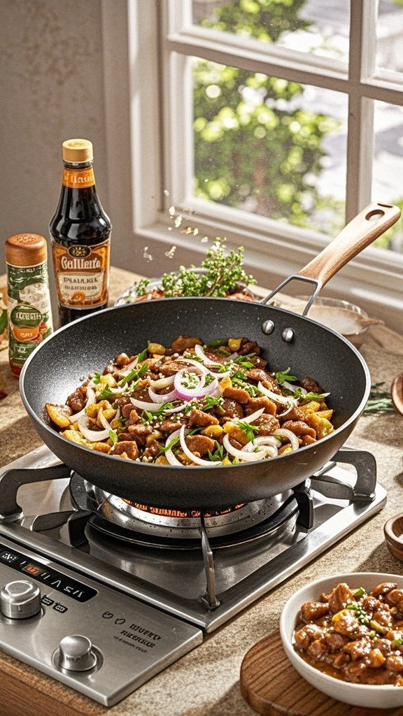 browned meat to the pan and stir until well combined