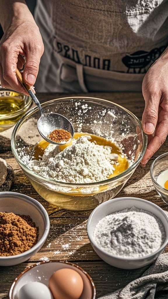 Pour the wet ingredients into the dry ingredients 