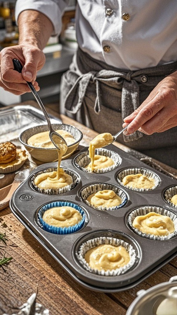 Spoon the batter into the prepared muffin tin