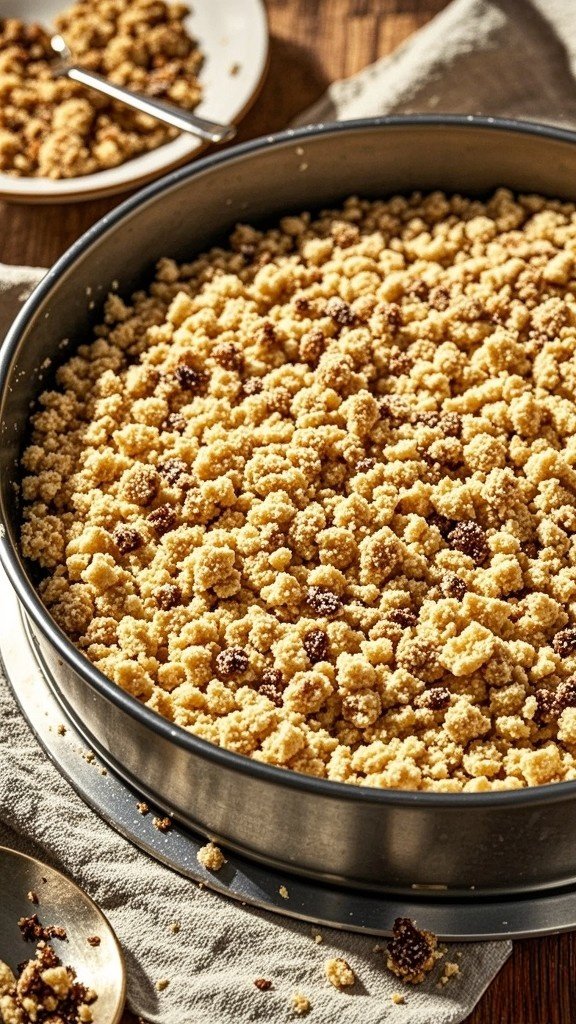 Sprinkle the crumble topping evenly over the cake batter