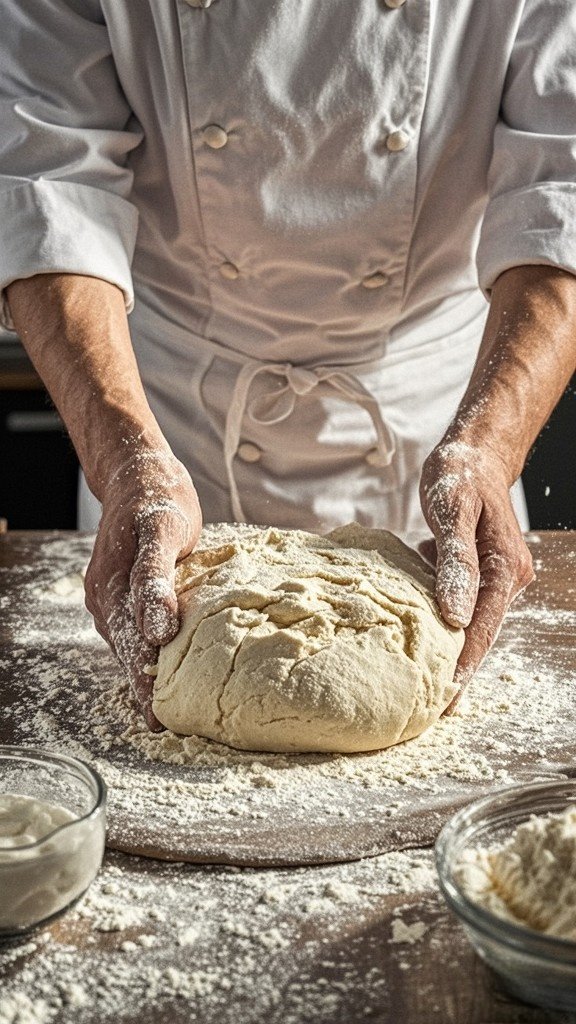 Gradually add 4-5 tablespoons of cold water, mixing until the dough comes together