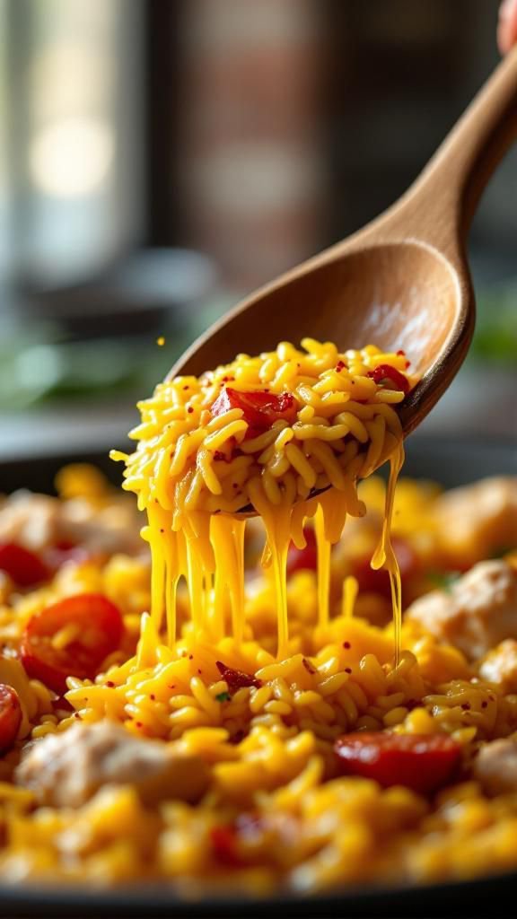 Coating paella rice with smoked paprika and saffron in the pan