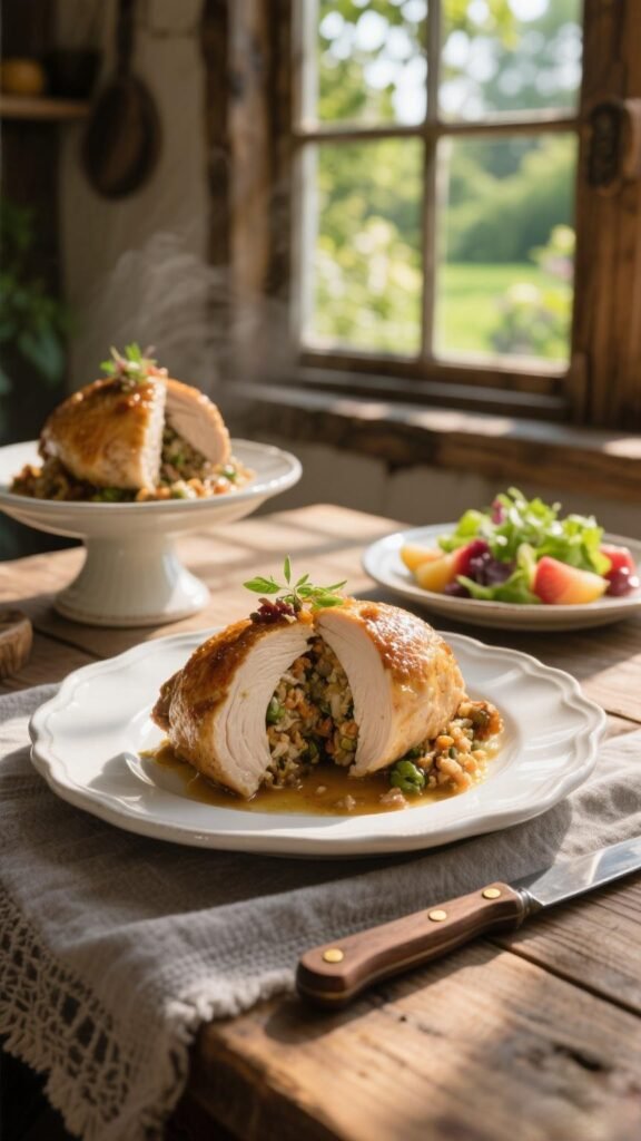 stuffed chicken thighs being filled with stuffing